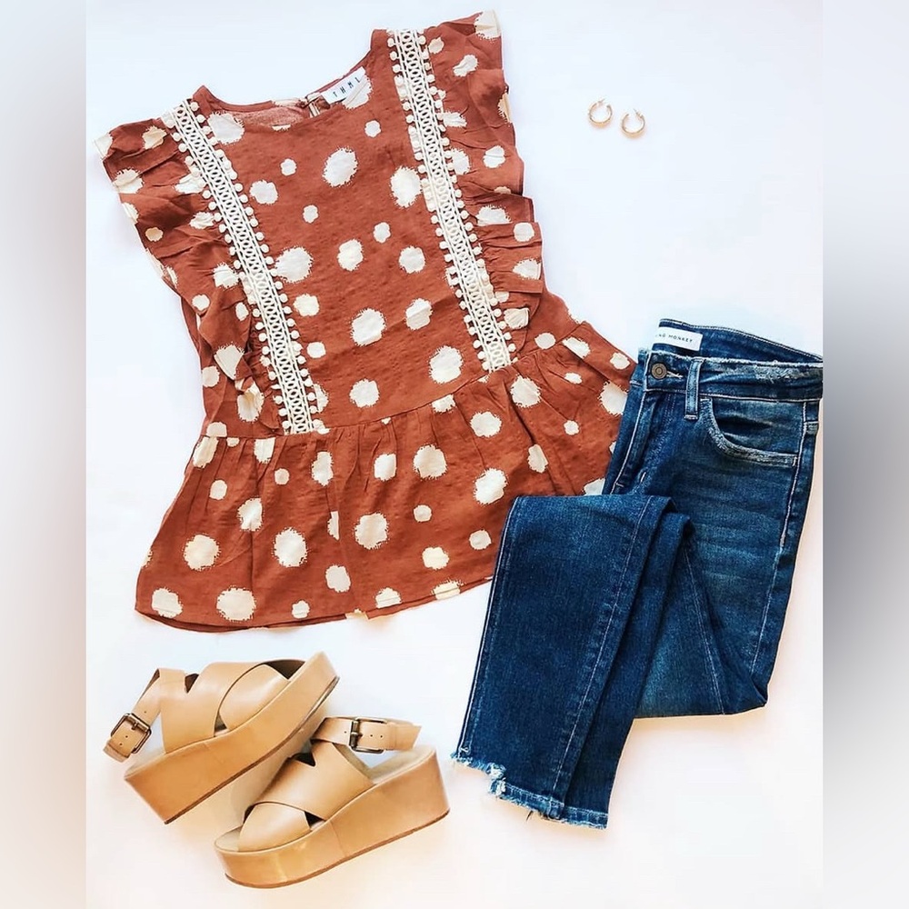 Anthropologie THML Rust Polka Dot Blouse Top size Small